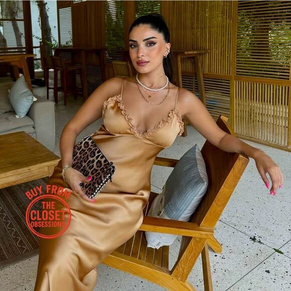 ZARA Satin Effect Slip Midi Dress NWT | Gold Ochre | Adjustable Straps - Picture 11 of 16